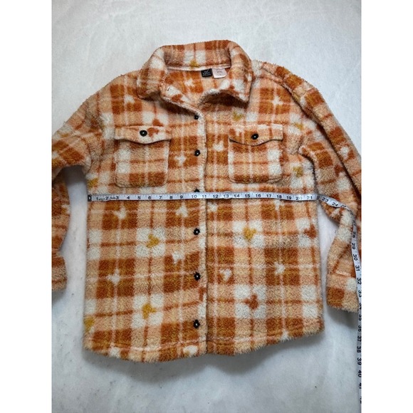 Disney Mickey Mouse Plaid Sherpa Fleece Shacket Shirt Jacket Orange White L - Picture 6 of 10